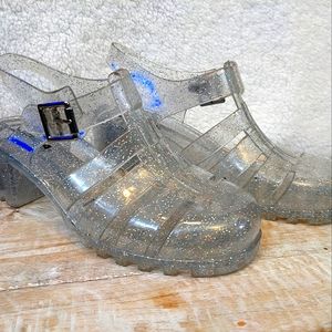 Soda Holographic Sparkly Heeled Jelly Shoes